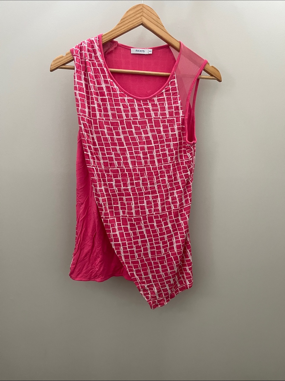 Ricki's Hot Pink Grid-Print Sleeveless Top with Mesh Accent